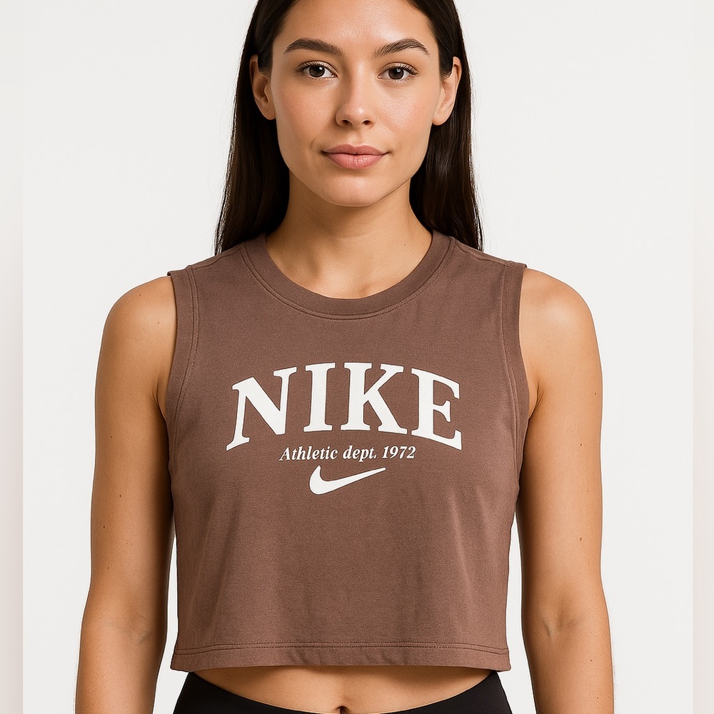 Nike Brown Graphic Crop Muscle Tee